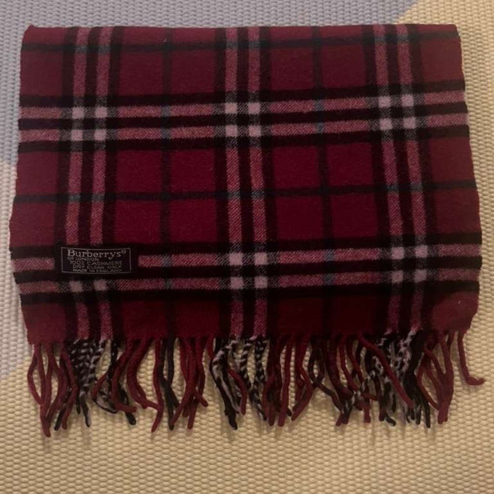 Burberry Red and Black Cashmere Scarf